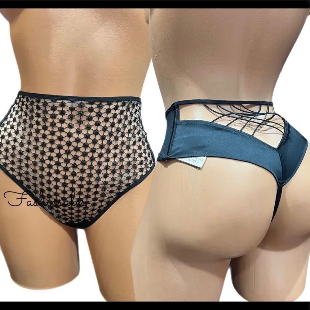 Victorias Secret LUXE Starburst Strappy High Waist Thong panty Black
